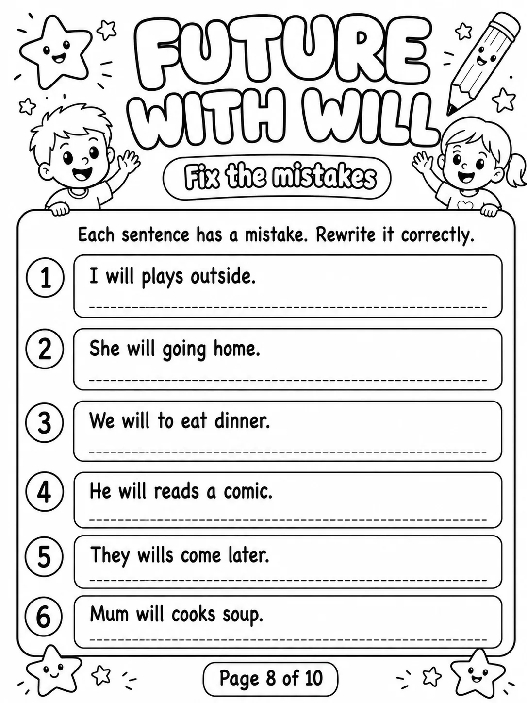 Future with Will Worksheet Pack page 8 printable worksheet preview