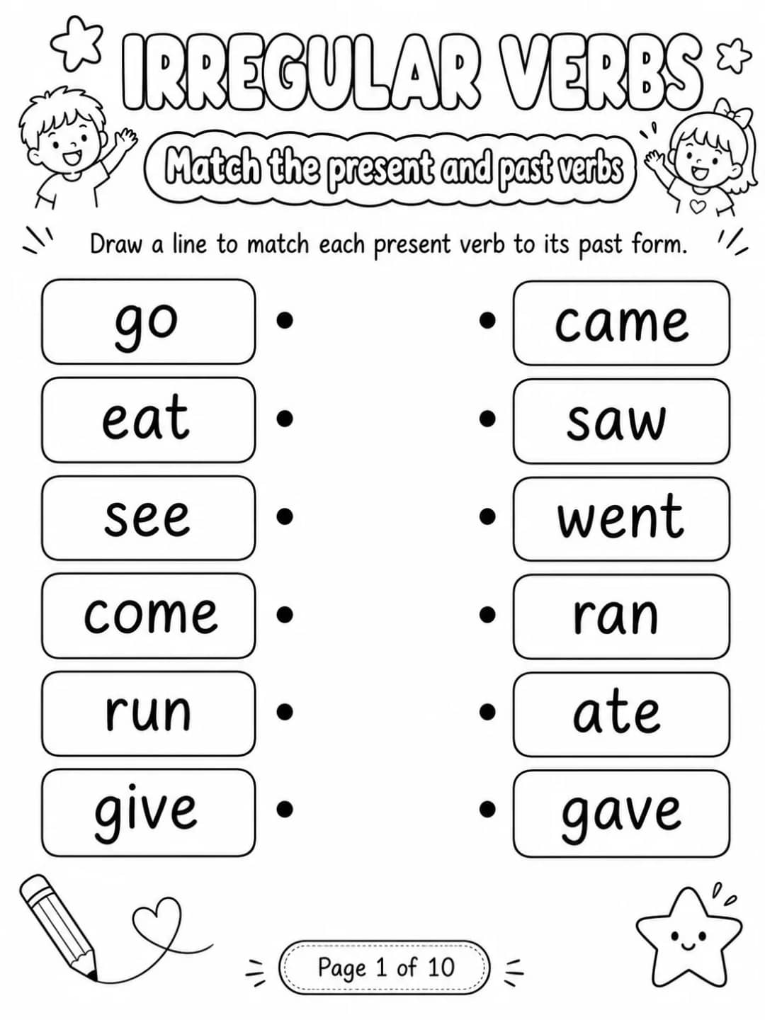Irregular Verbs Worksheet Pack 10 printable pages preview from KiwiBee