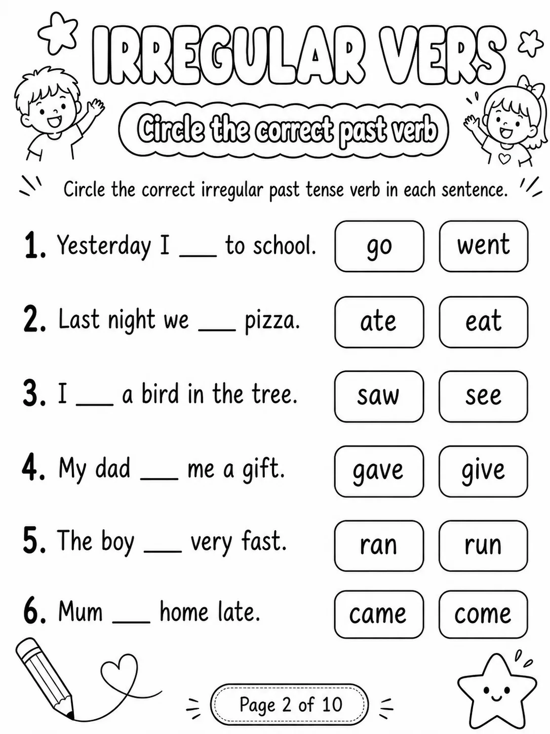 Irregular Verbs Worksheet Pack page 2 printable worksheet preview