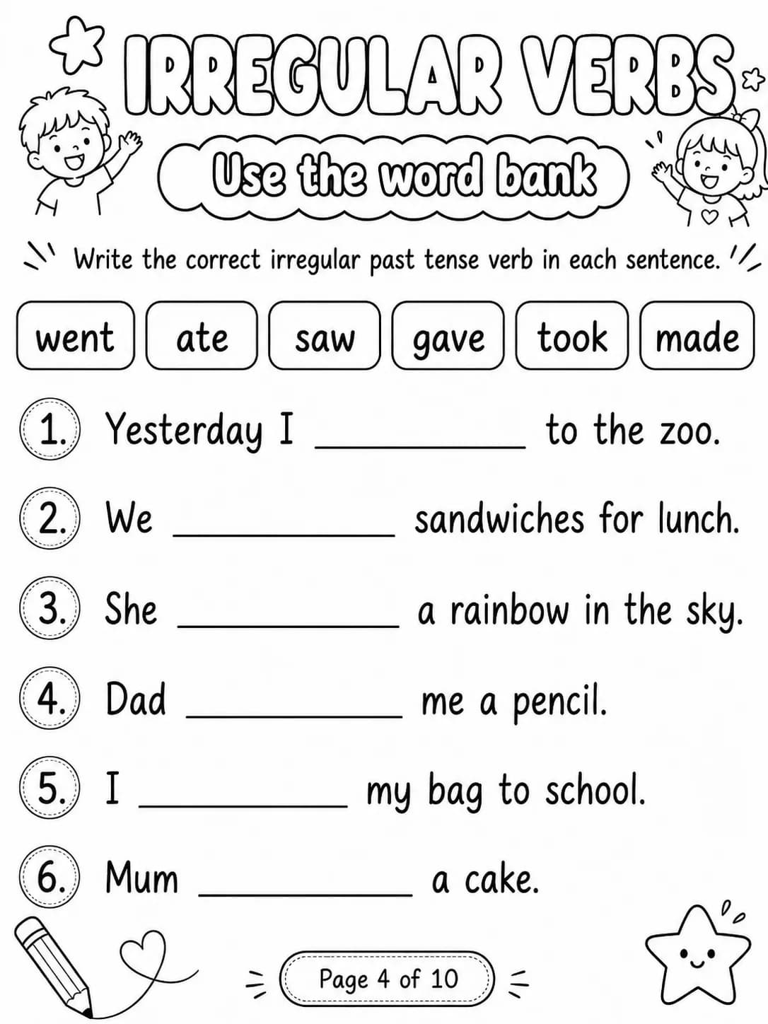 Irregular Verbs Worksheet Pack page 4 printable worksheet preview