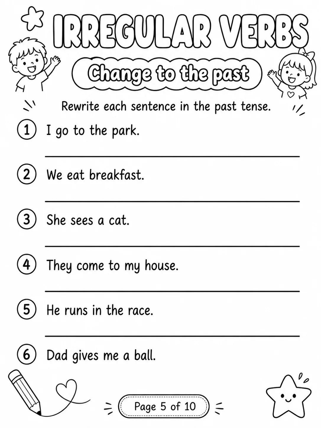 Irregular Verbs Worksheet Pack page 5 printable worksheet preview