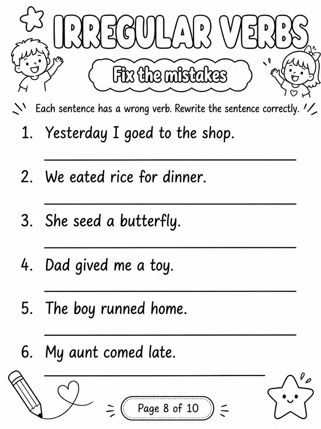 Irregular Verbs Worksheet Pack page 8 printable worksheet preview