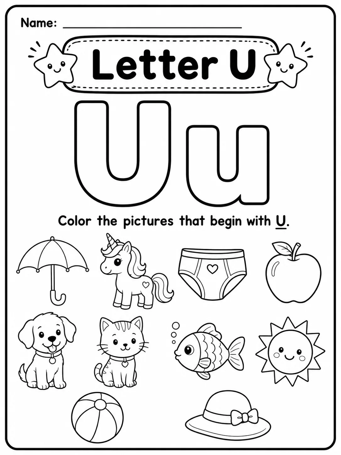 Letter U Worksheet Pack 10 printable pages preview from KiwiBee