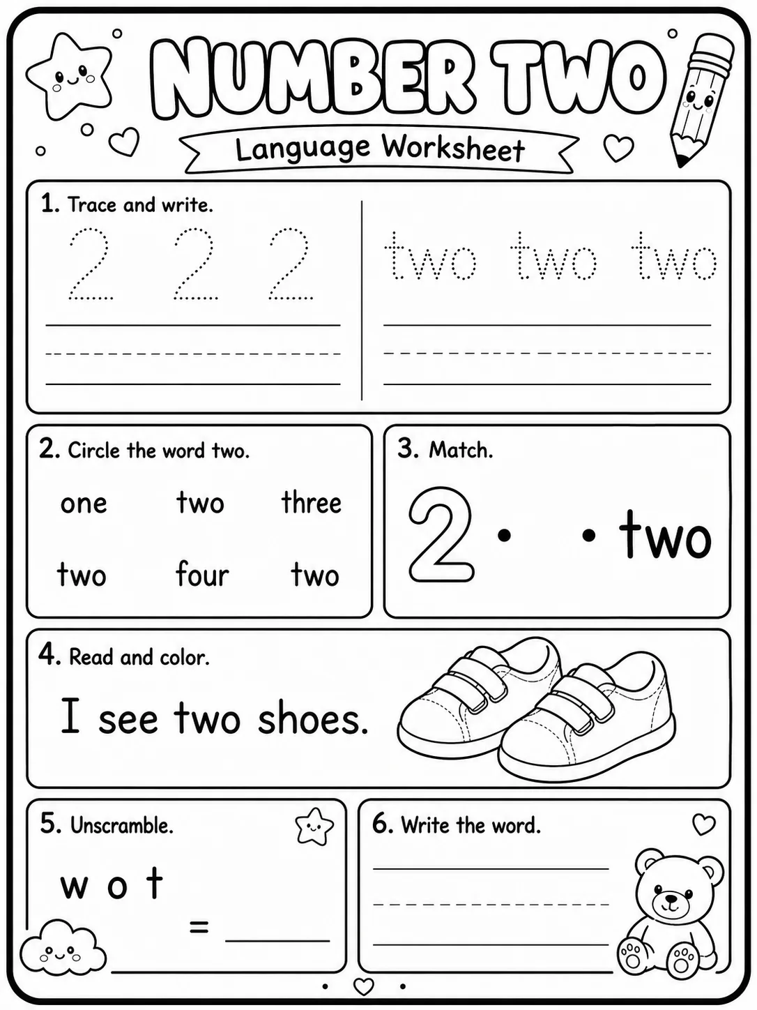 Number One Worksheet Pack page 2 printable worksheet preview