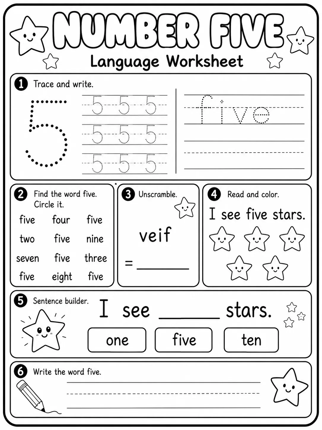 Number One Worksheet Pack page 5 printable worksheet preview