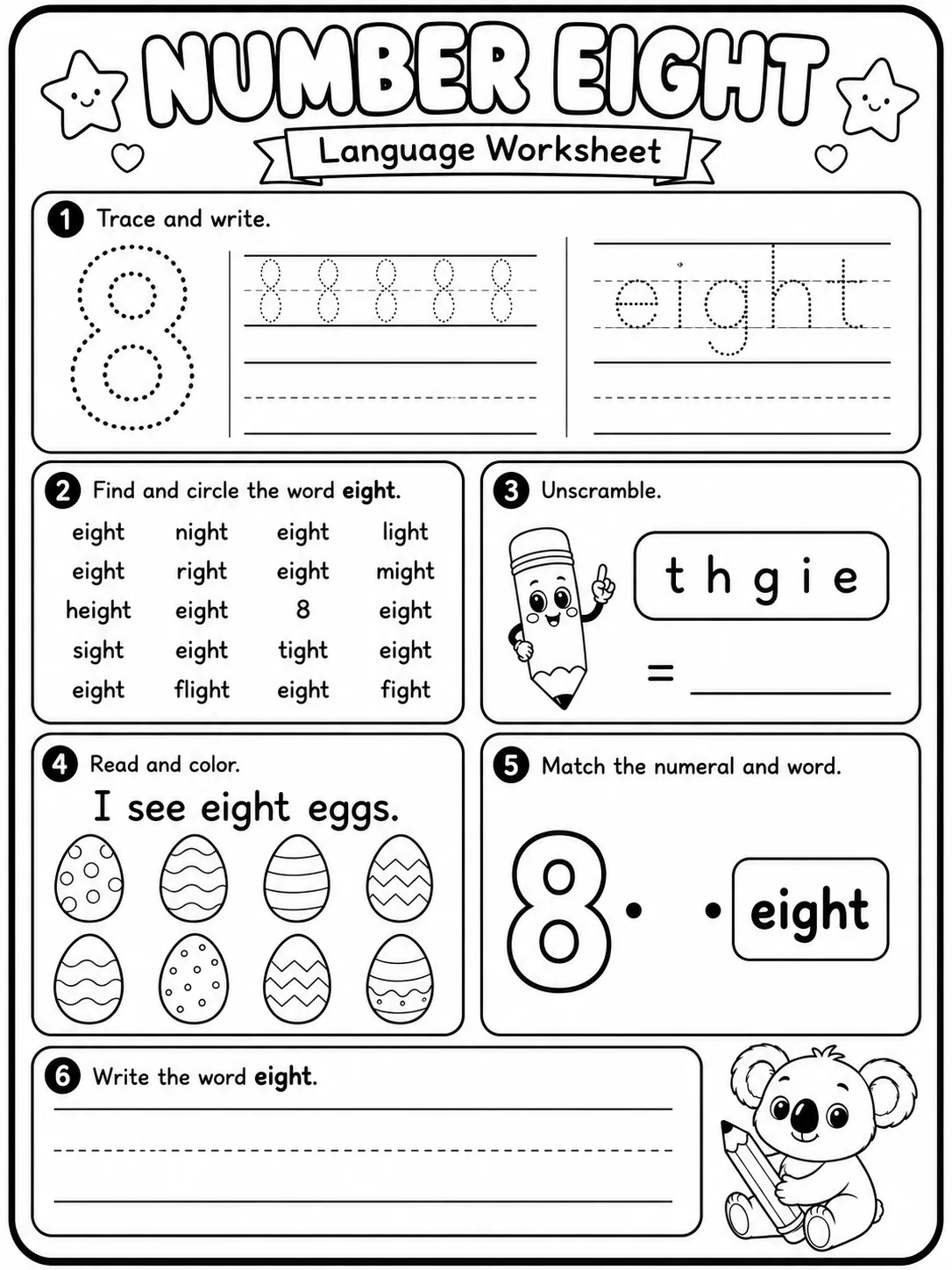 Number One Worksheet Pack page 8 printable worksheet preview
