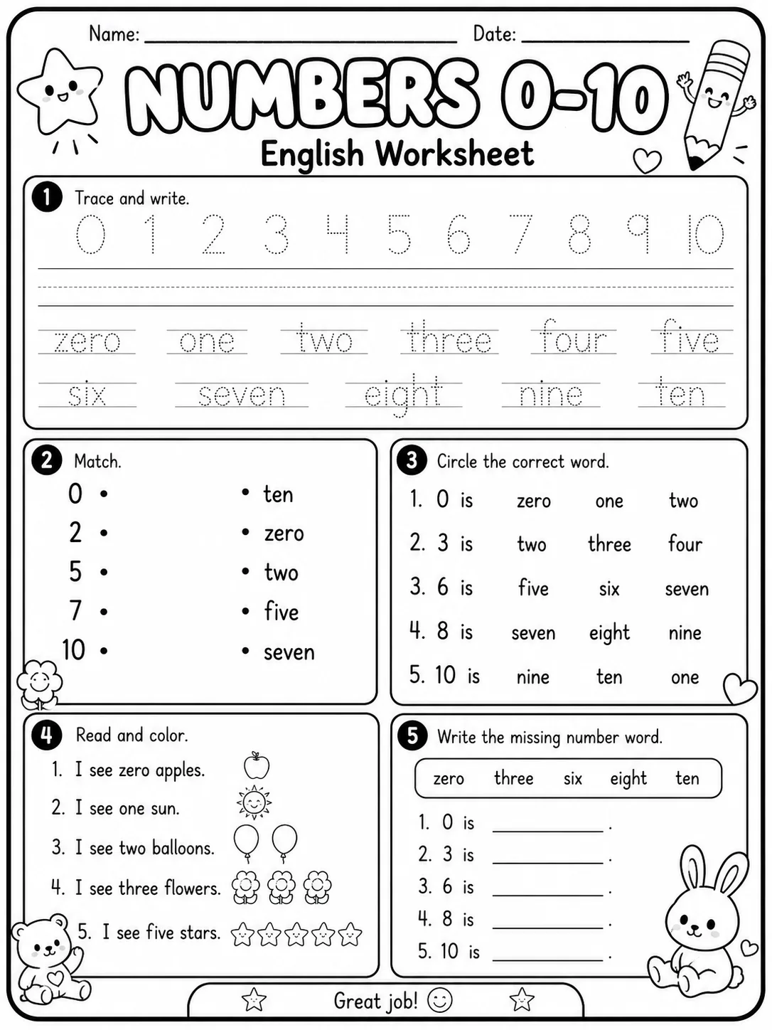 Numbers 0-10 Worksheet Pack 10 printable pages preview from KiwiBee