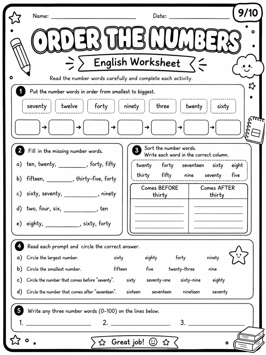 Numbers 0-10 Worksheet Pack page 9 printable worksheet preview