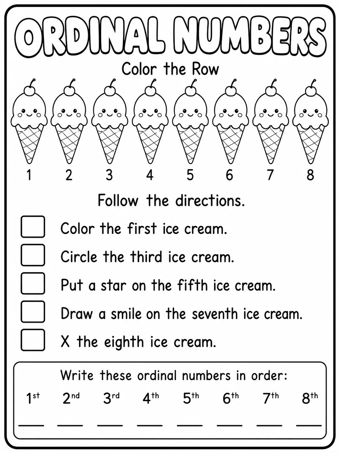 Ordinal Numbers Worksheet Pack page 4 printable worksheet preview