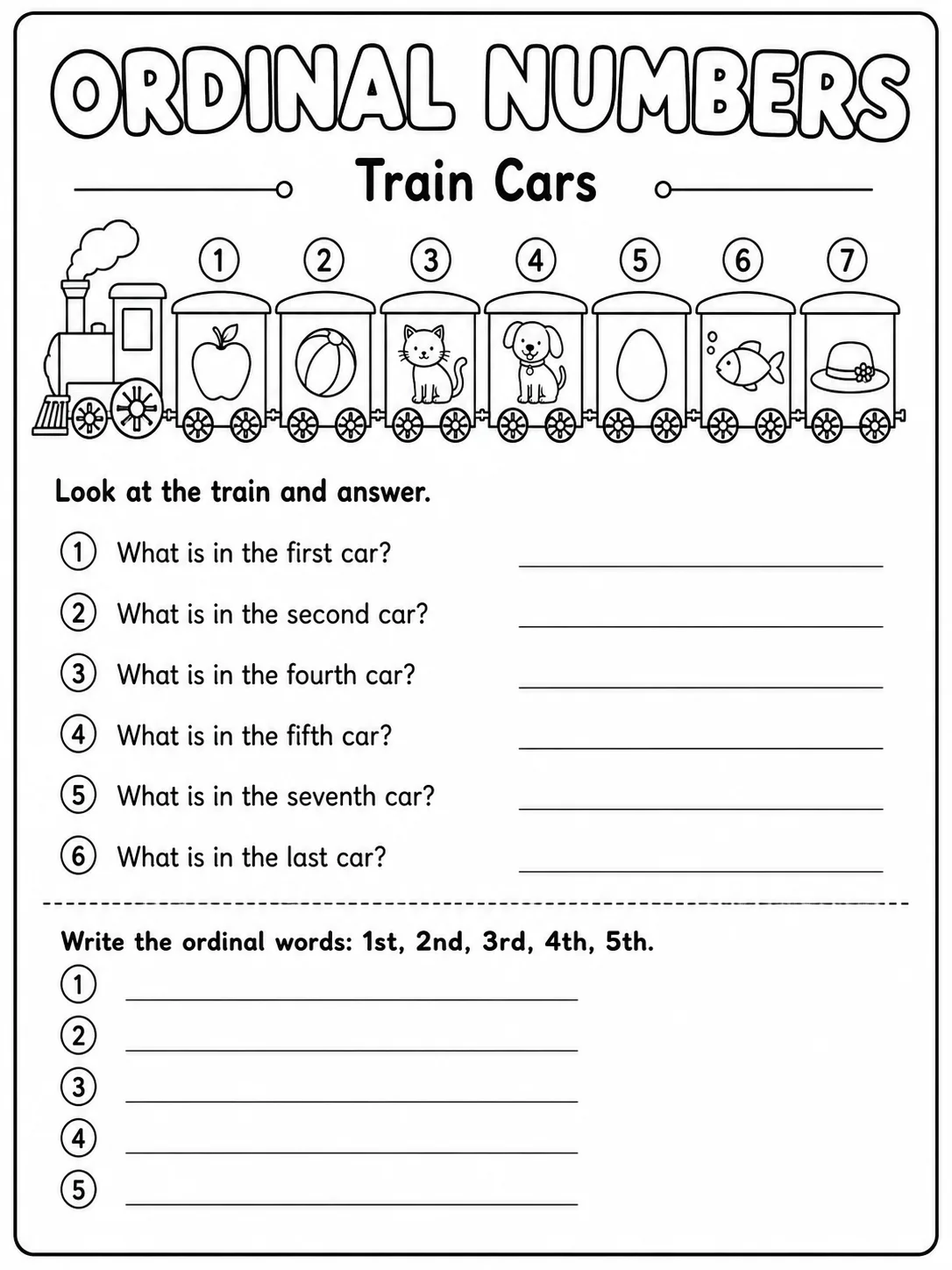 Ordinal Numbers Worksheet Pack page 5 printable worksheet preview
