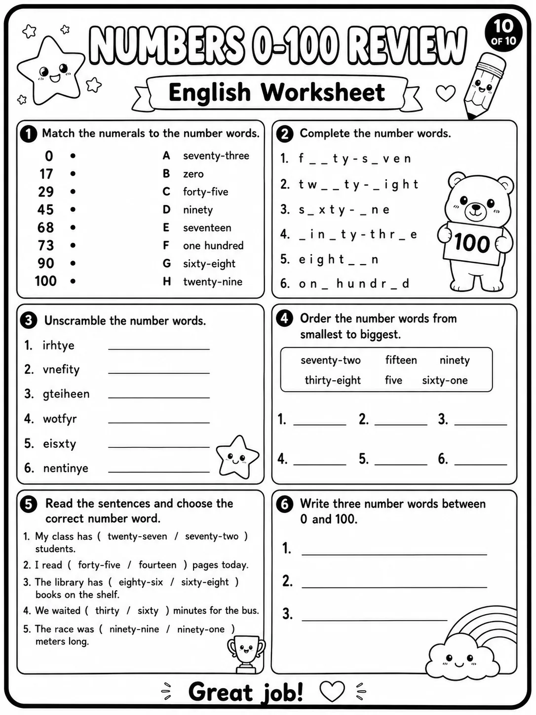 Ordinal Numbers Worksheet Pack page 10 printable worksheet preview