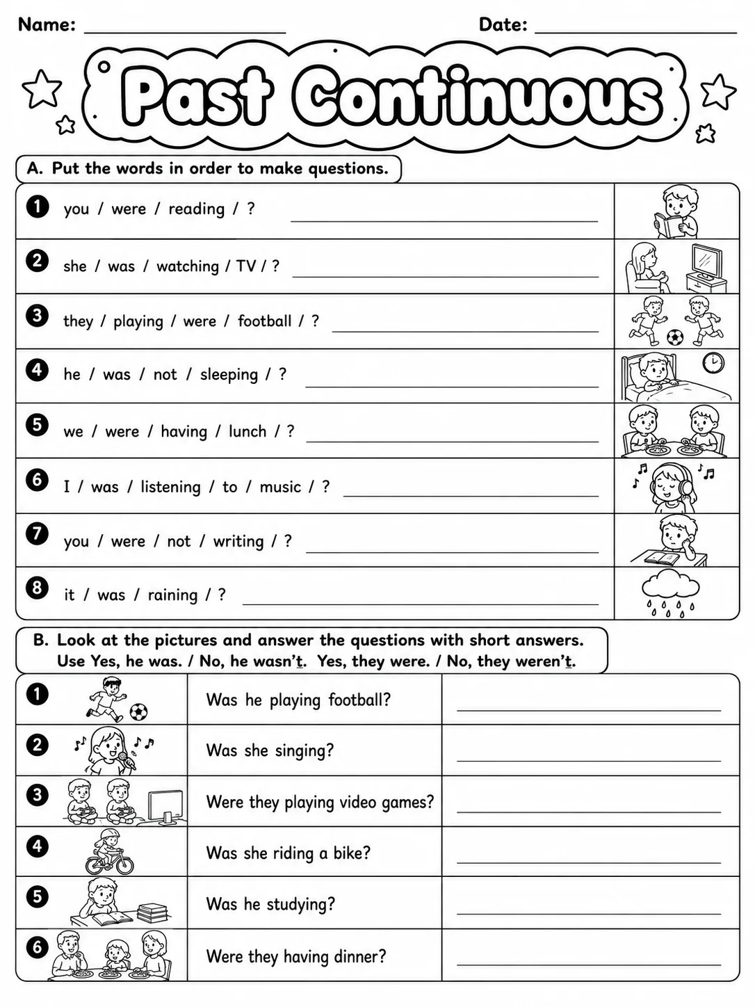Past Continuous Worksheet Pack - Set 2 page 6 printable worksheet preview