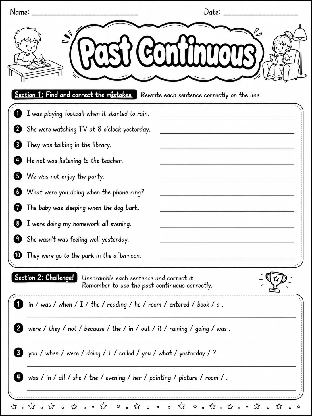 Past Continuous Worksheet Pack - Set 2 page 8 printable worksheet preview