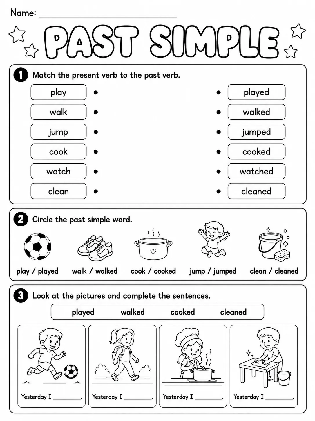 Past Simple Worksheet Pack 10 printable pages preview from KiwiBee