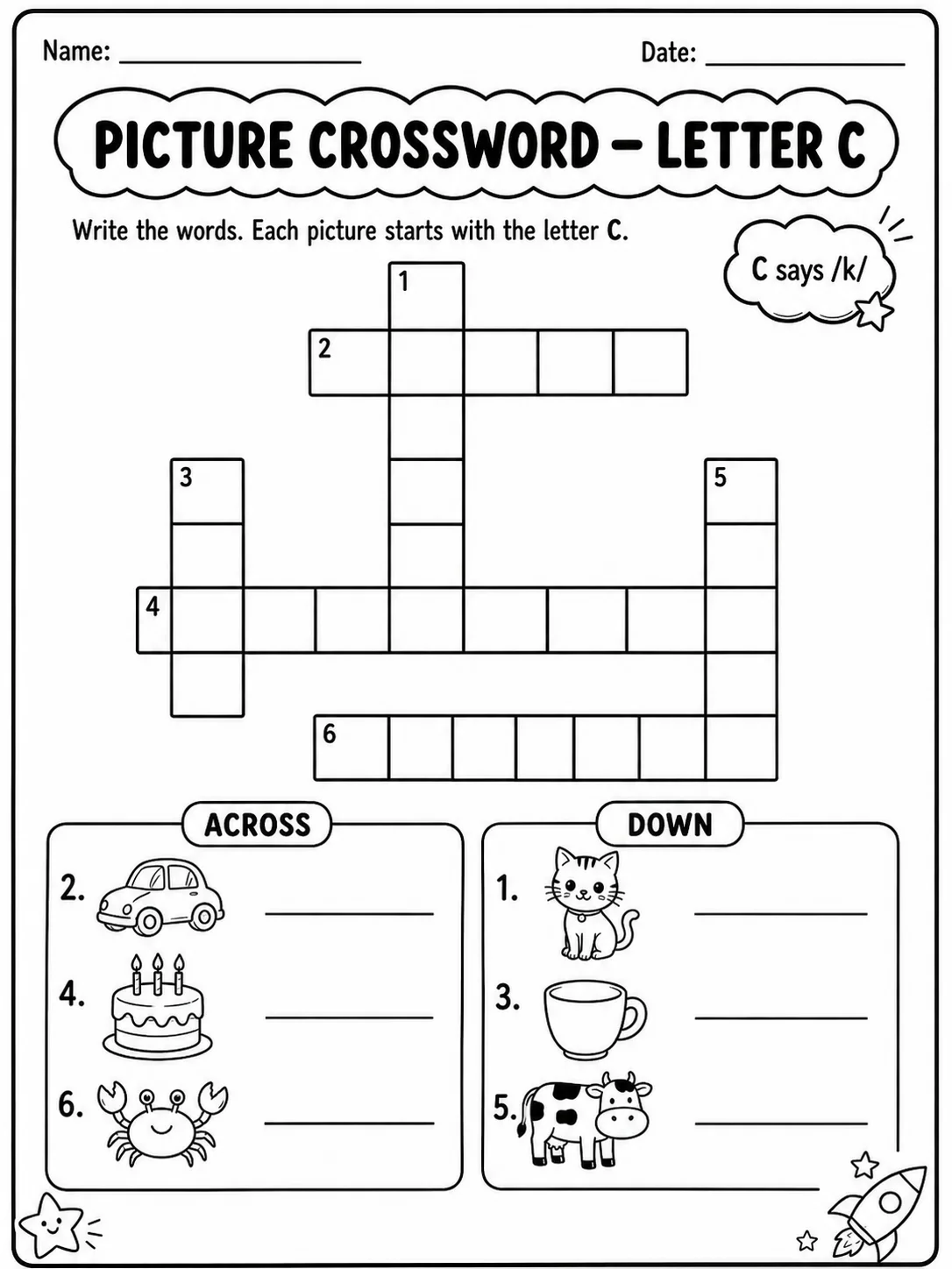 Kindergarten Picture Crossword and Word Search Pack - Set 1 page 3 printable worksheet preview