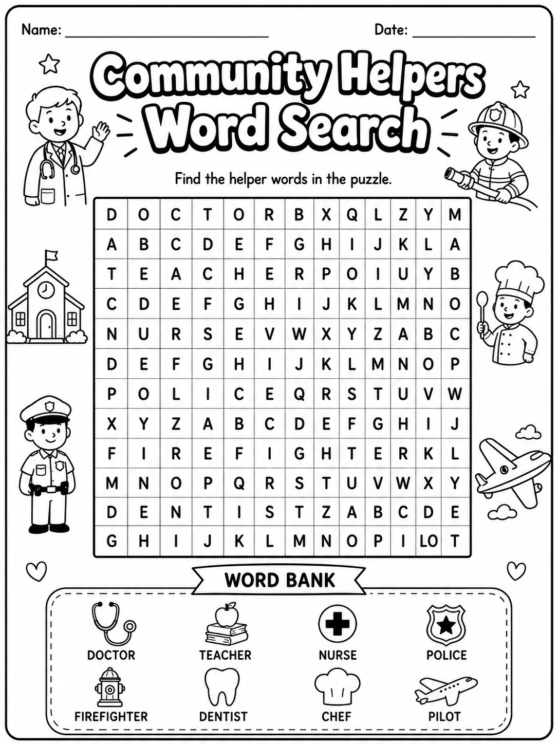 Kindergarten Picture Crossword and Word Search Pack - Set 1 page 10 printable worksheet preview