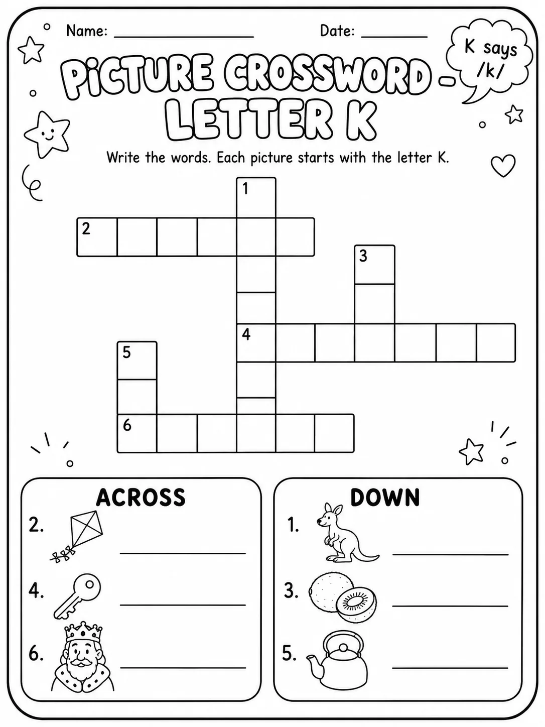 Kindergarten Picture Crossword and Word Search Pack - Set 2 printable preview from KiwiBee