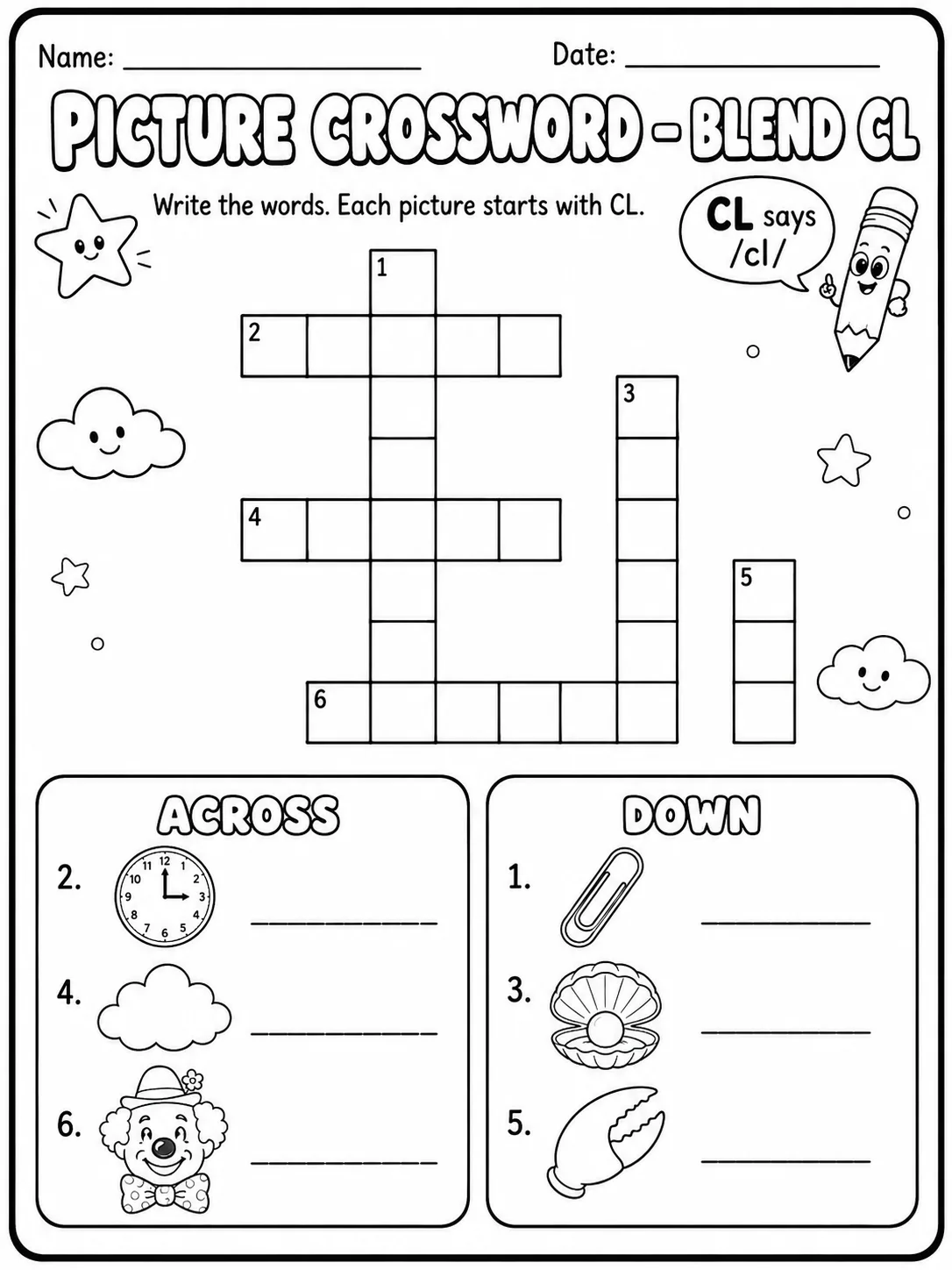 Picture Crossword - Blend BL Worksheet Pack page 3 printable worksheet preview