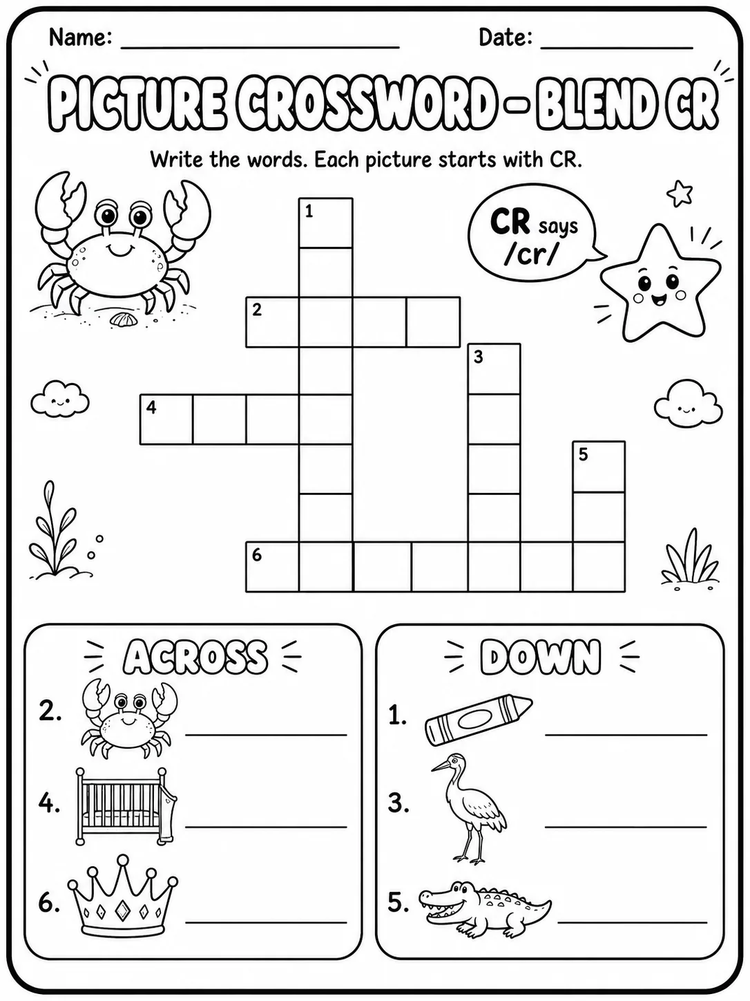 Picture Crossword - Blend BL Worksheet Pack page 4 printable worksheet preview
