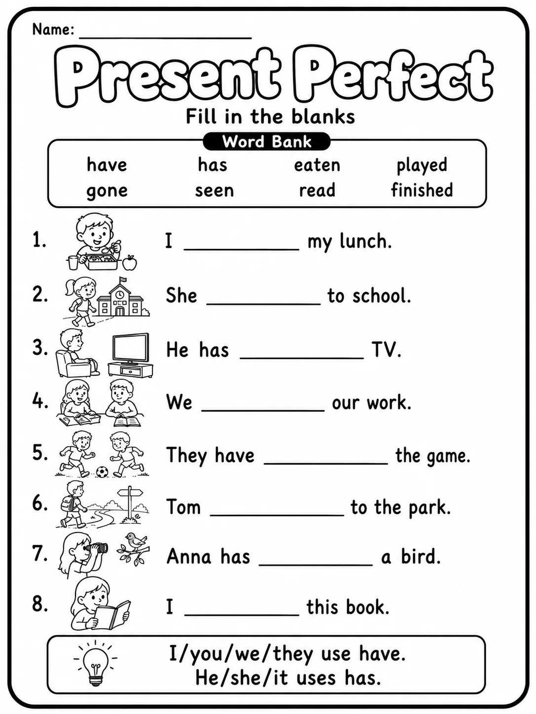 Present Perfect Worksheet Pack page 3 printable worksheet preview