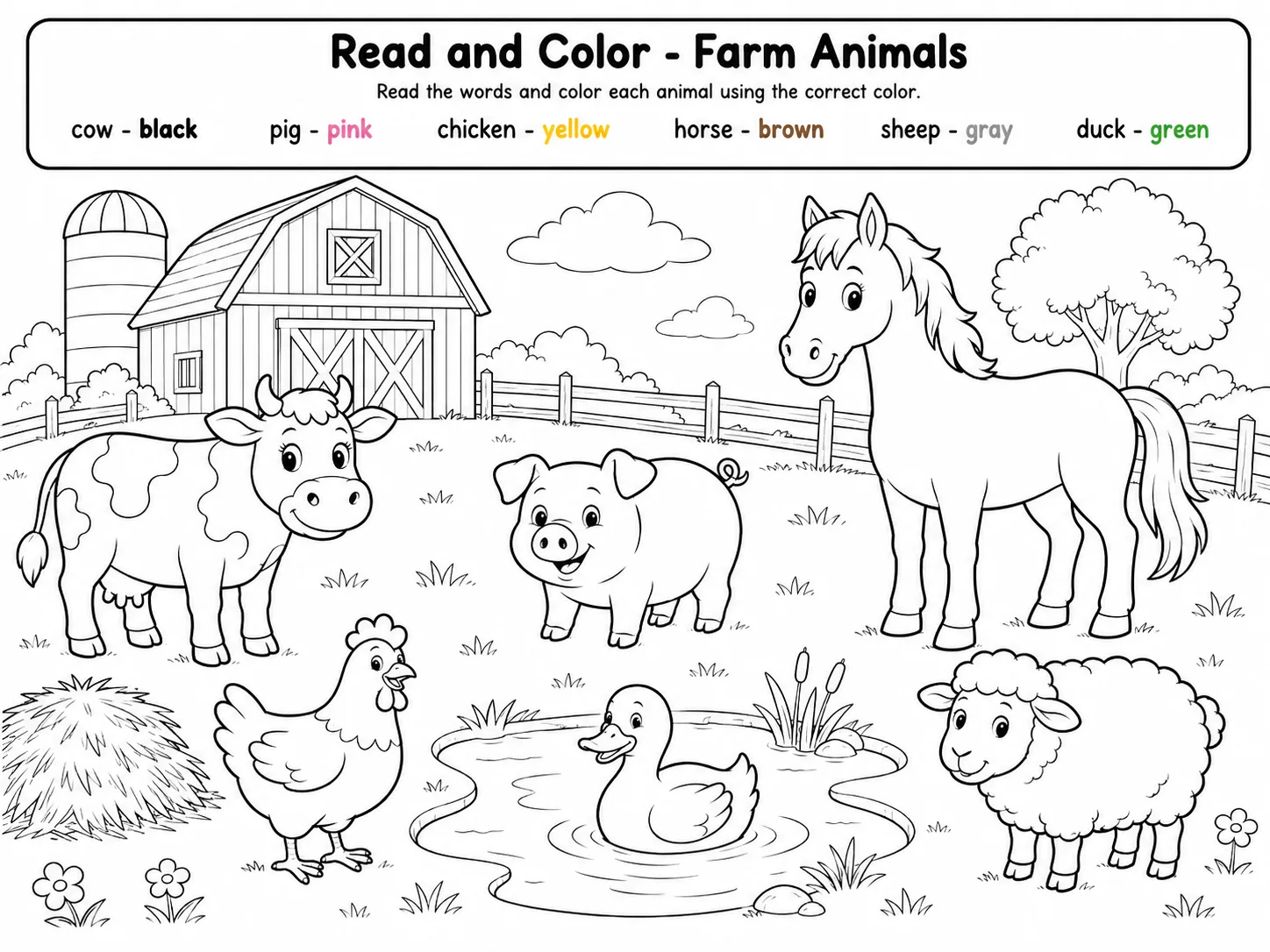 Read and Color - Farm Animals Worksheet Pack - Set 2 page 2 printable worksheet preview