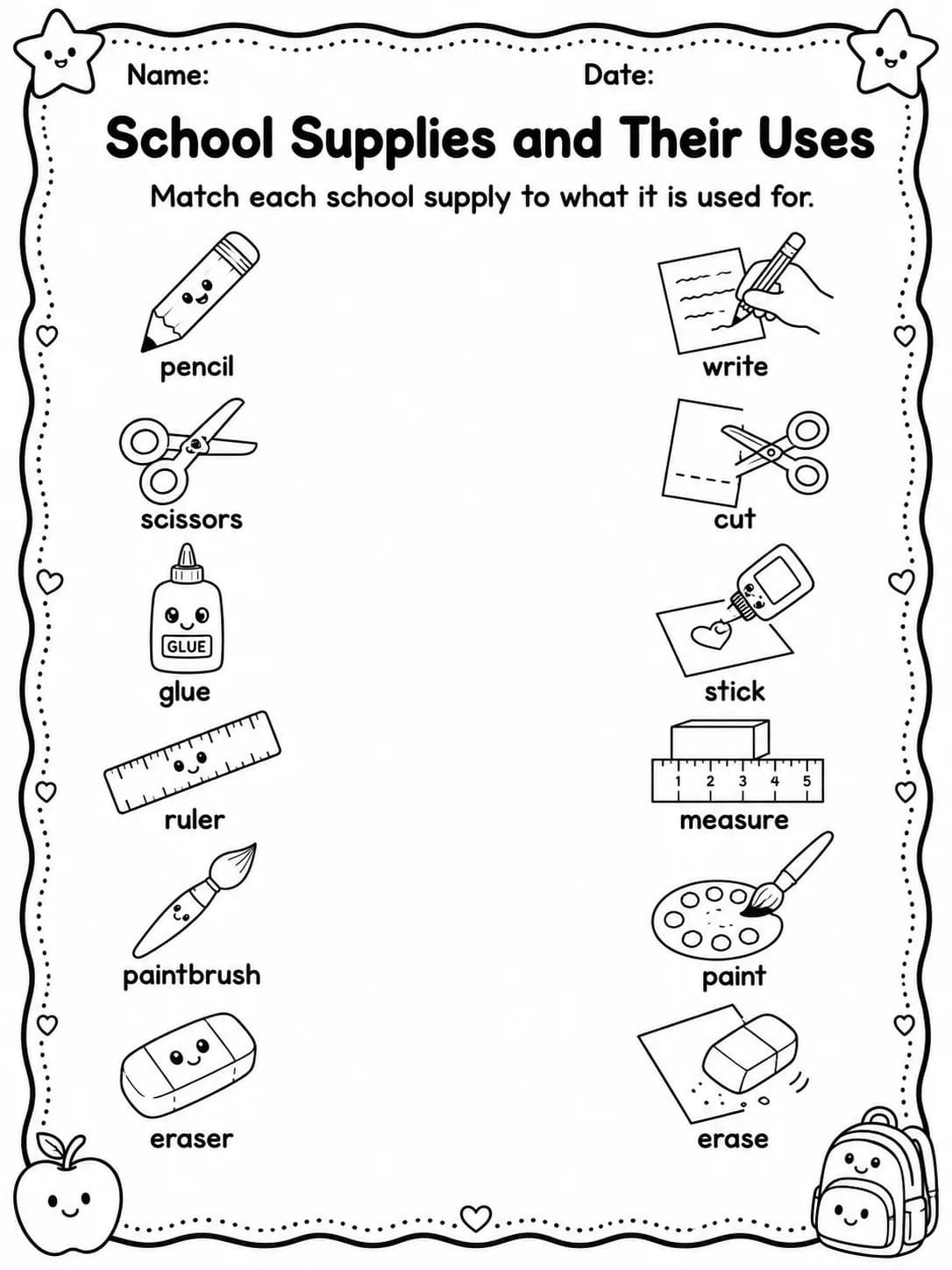 School Supplies and Their Uses Worksheet Pack 10 printable pages preview from KiwiBee