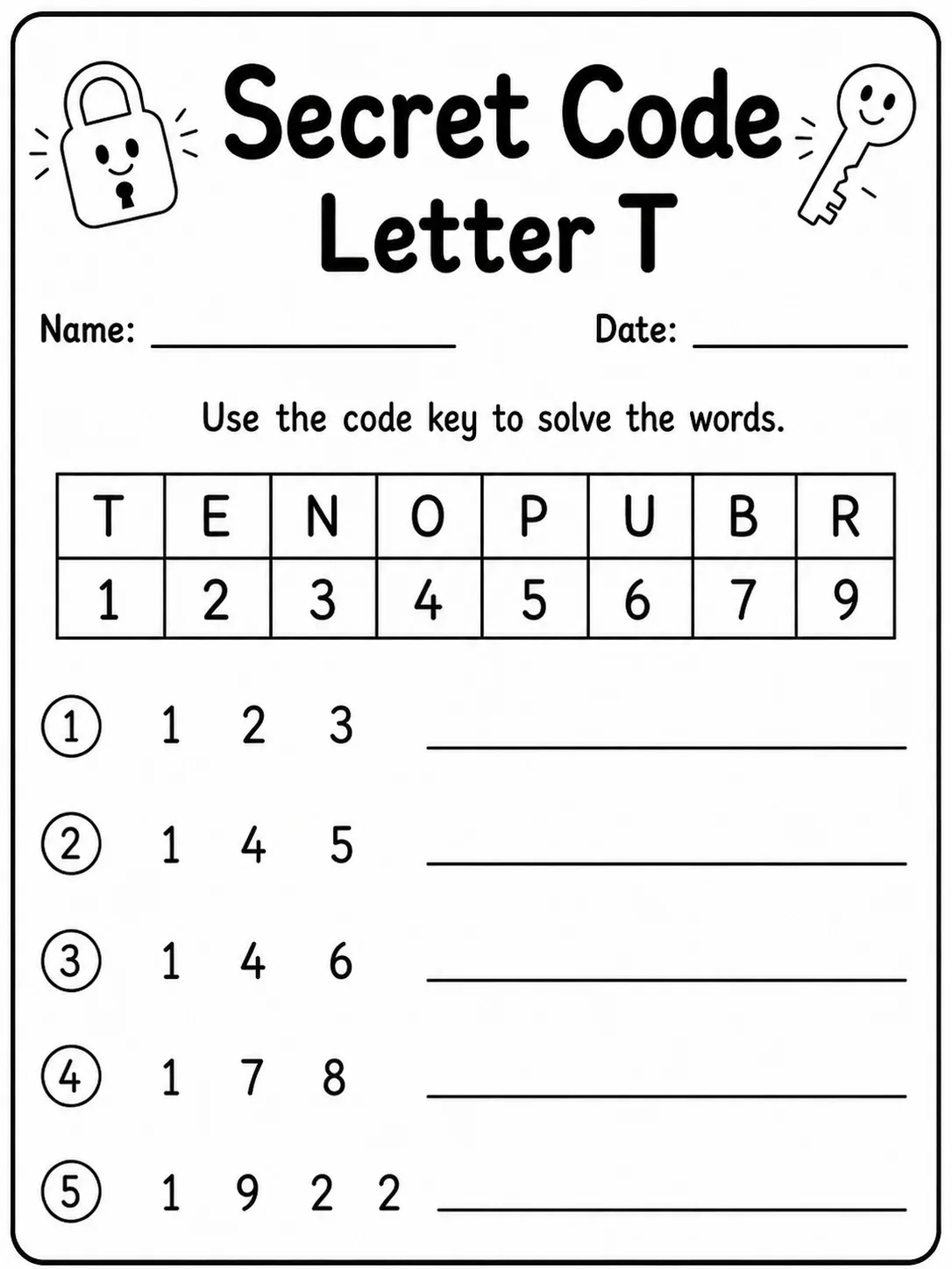 Kindergarten Secret Code Alphabet Worksheet Pack - Set 3 page 10 printable worksheet preview