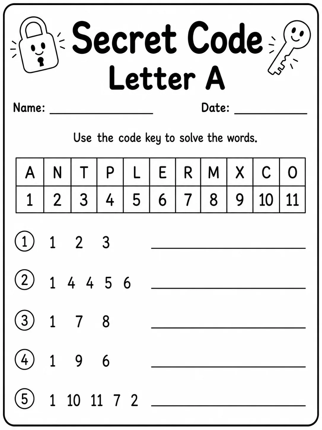 Secret Code Letter A Worksheet Pack 10 printable pages preview from KiwiBee