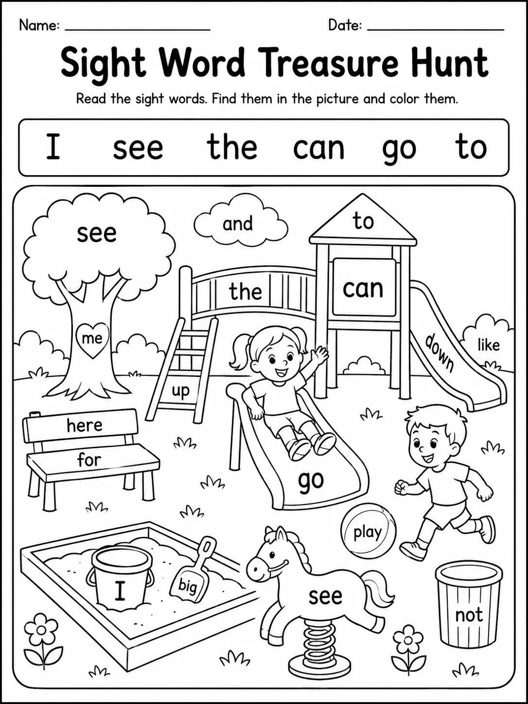 Sight Word Treasure Hunt Worksheet Pack 10 printable pages preview from KiwiBee