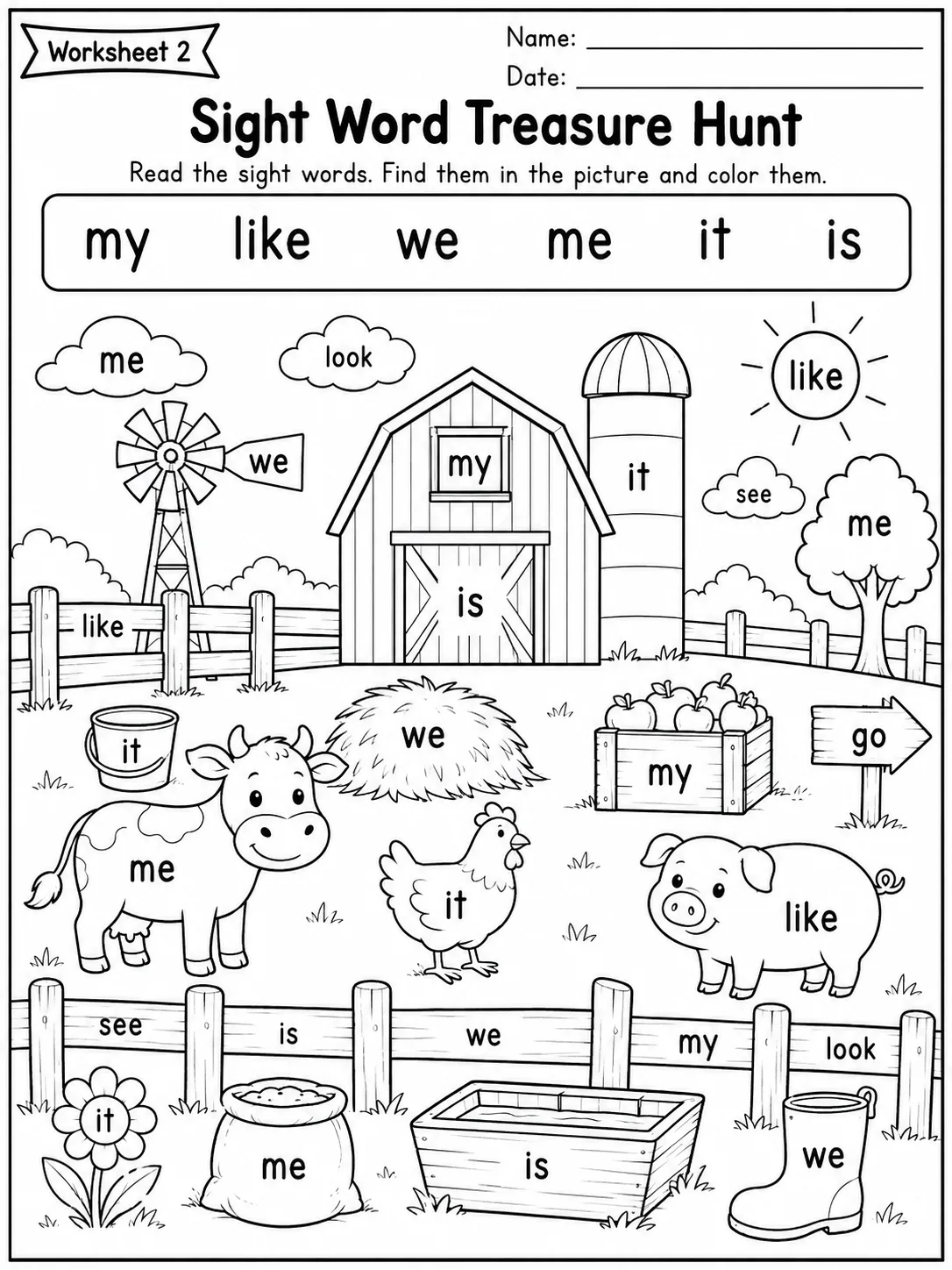 Sight Word Treasure Hunt Worksheet Pack page 2 printable worksheet preview