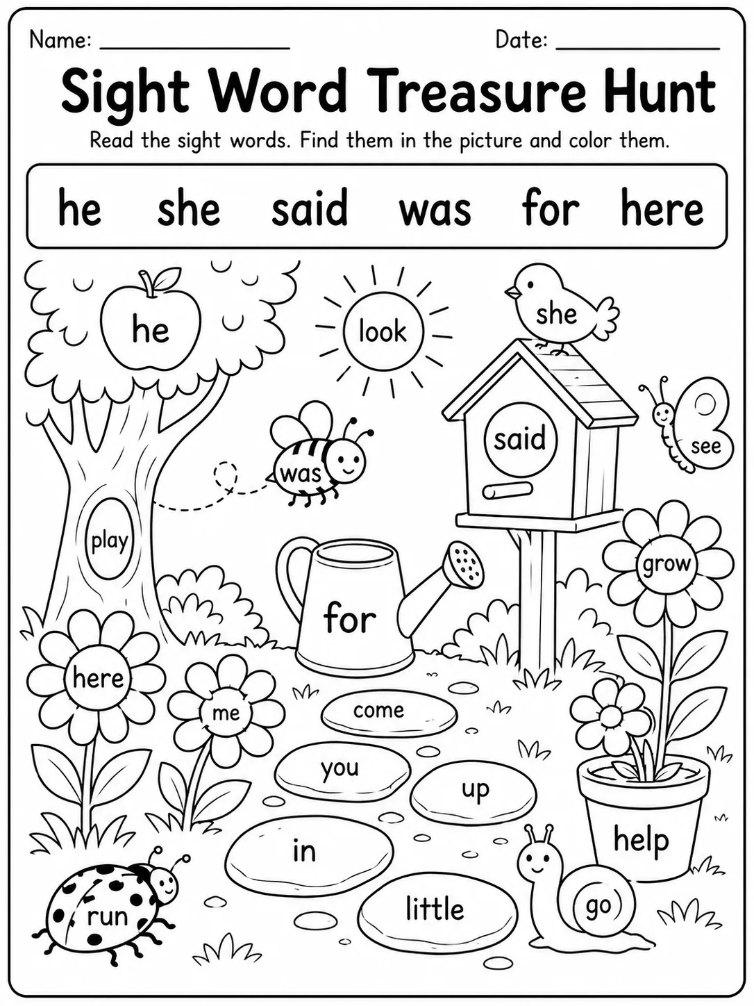 Sight Word Treasure Hunt Worksheet Pack page 4 printable worksheet preview