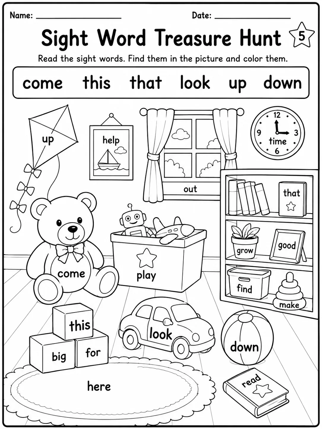 Sight Word Treasure Hunt Worksheet Pack page 5 printable worksheet preview