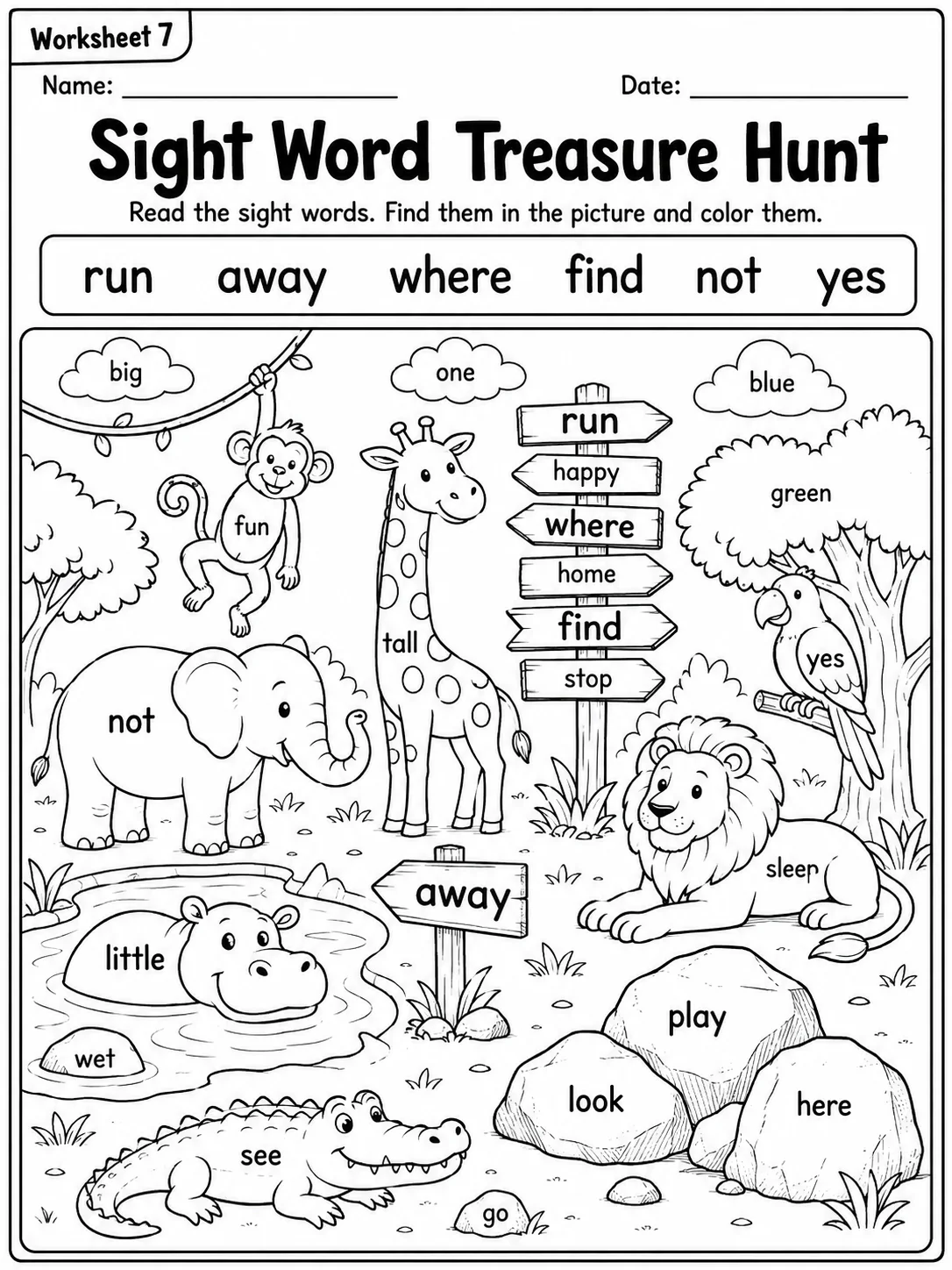 Sight Word Treasure Hunt Worksheet Pack page 7 printable worksheet preview