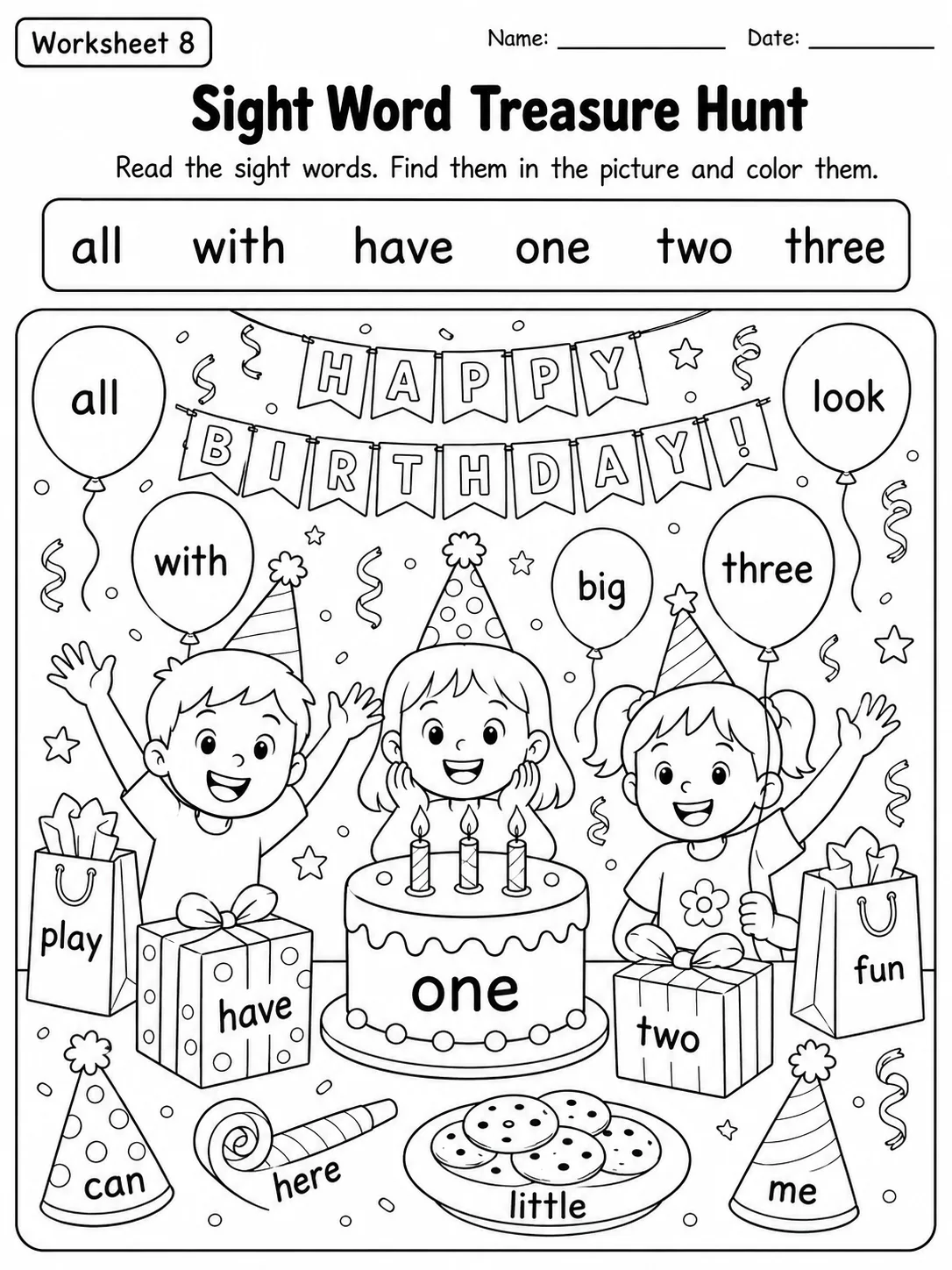 Sight Word Treasure Hunt Worksheet Pack page 8 printable worksheet preview