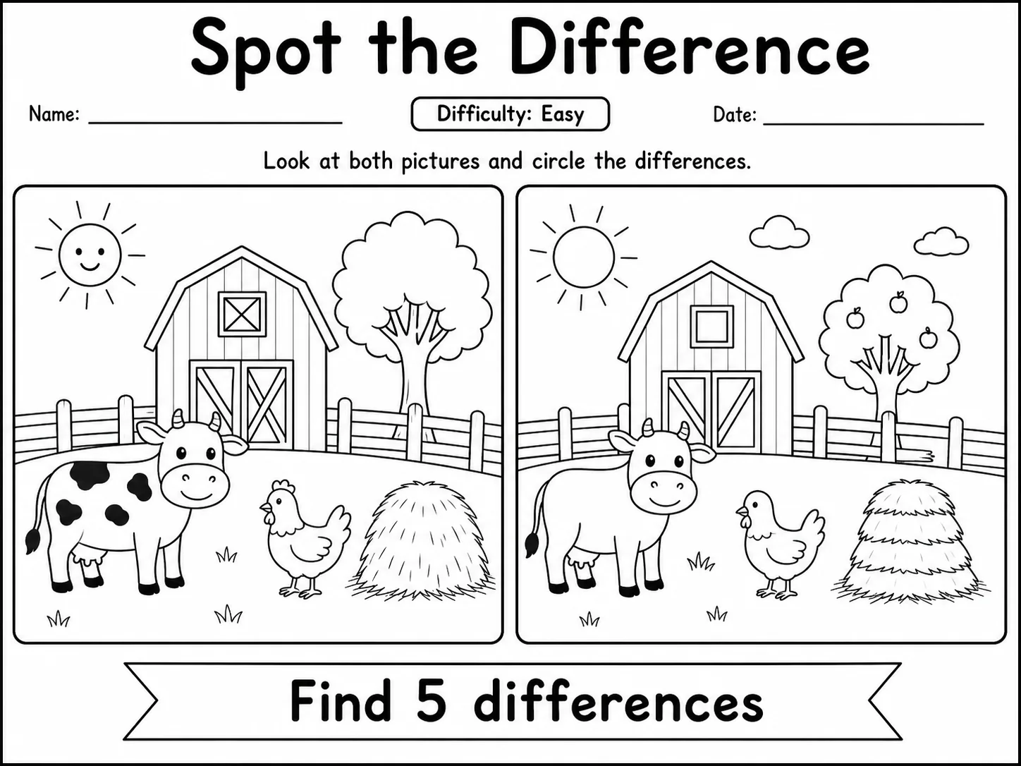 Spot the Difference Worksheet Pack 10 printable pages preview from KiwiBee