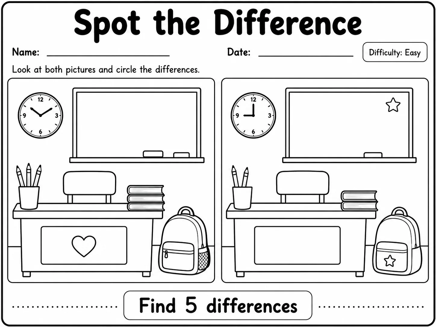 Spot the Difference Worksheet Pack page 2 printable worksheet preview