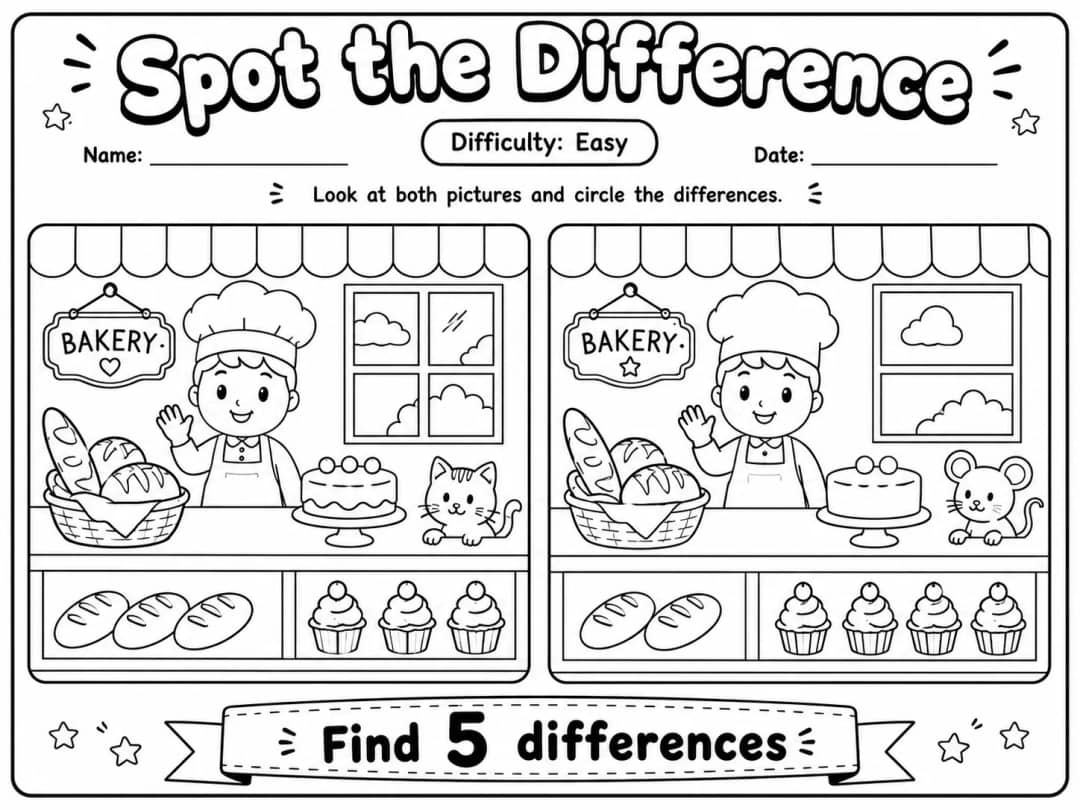 Spot the Difference Worksheet Pack 10 printable pages preview from KiwiBee