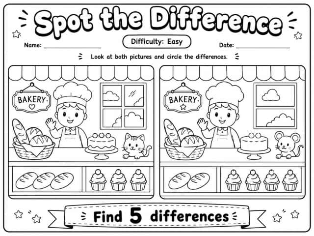 Spot the Difference Worksheet Pack