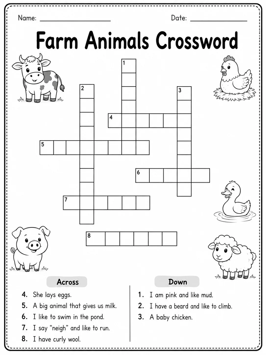 Grade 2 Themed Vocabulary Crossword Worksheet Pack - Set 1 printable preview from KiwiBee