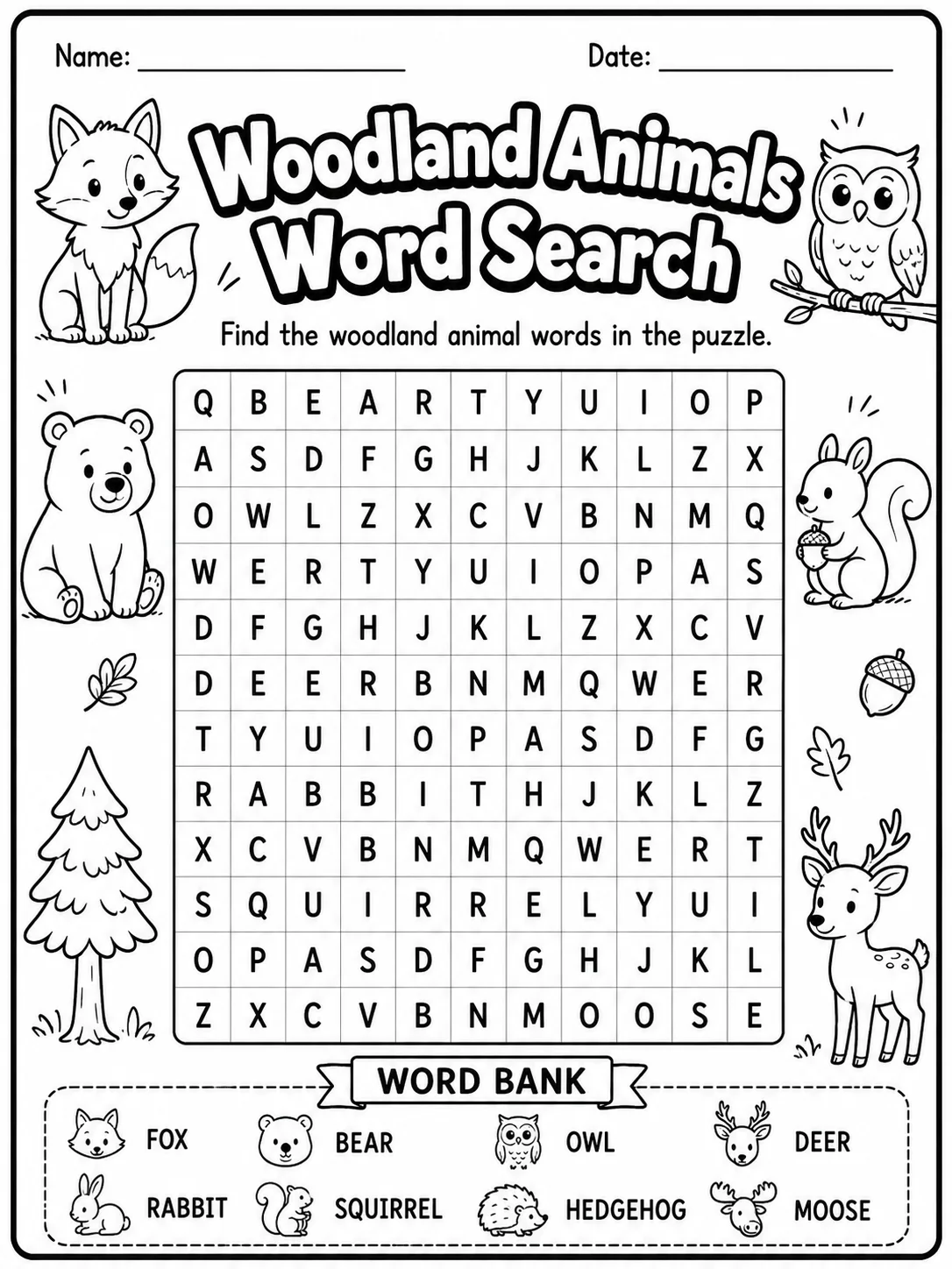 Woodland Animals Worksheet Pack page 3 printable worksheet preview