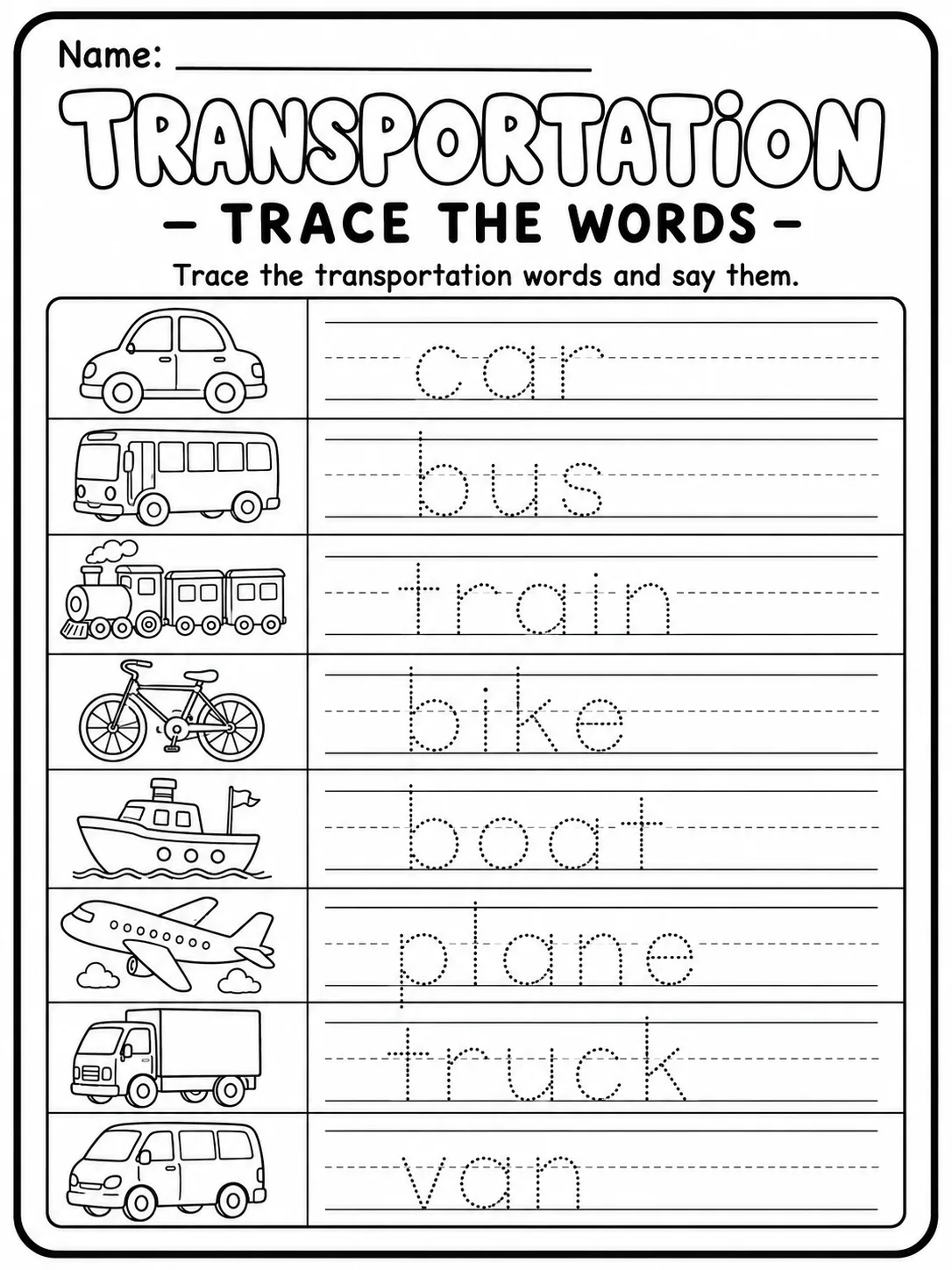 Transportation Worksheet Pack 10 printable pages preview from KiwiBee