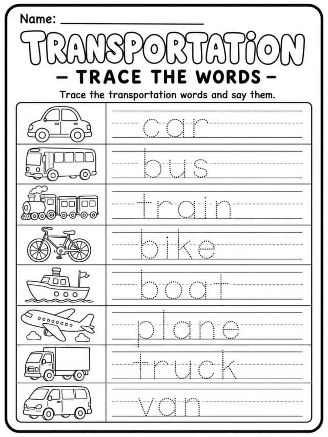 Transportation Worksheet Pack