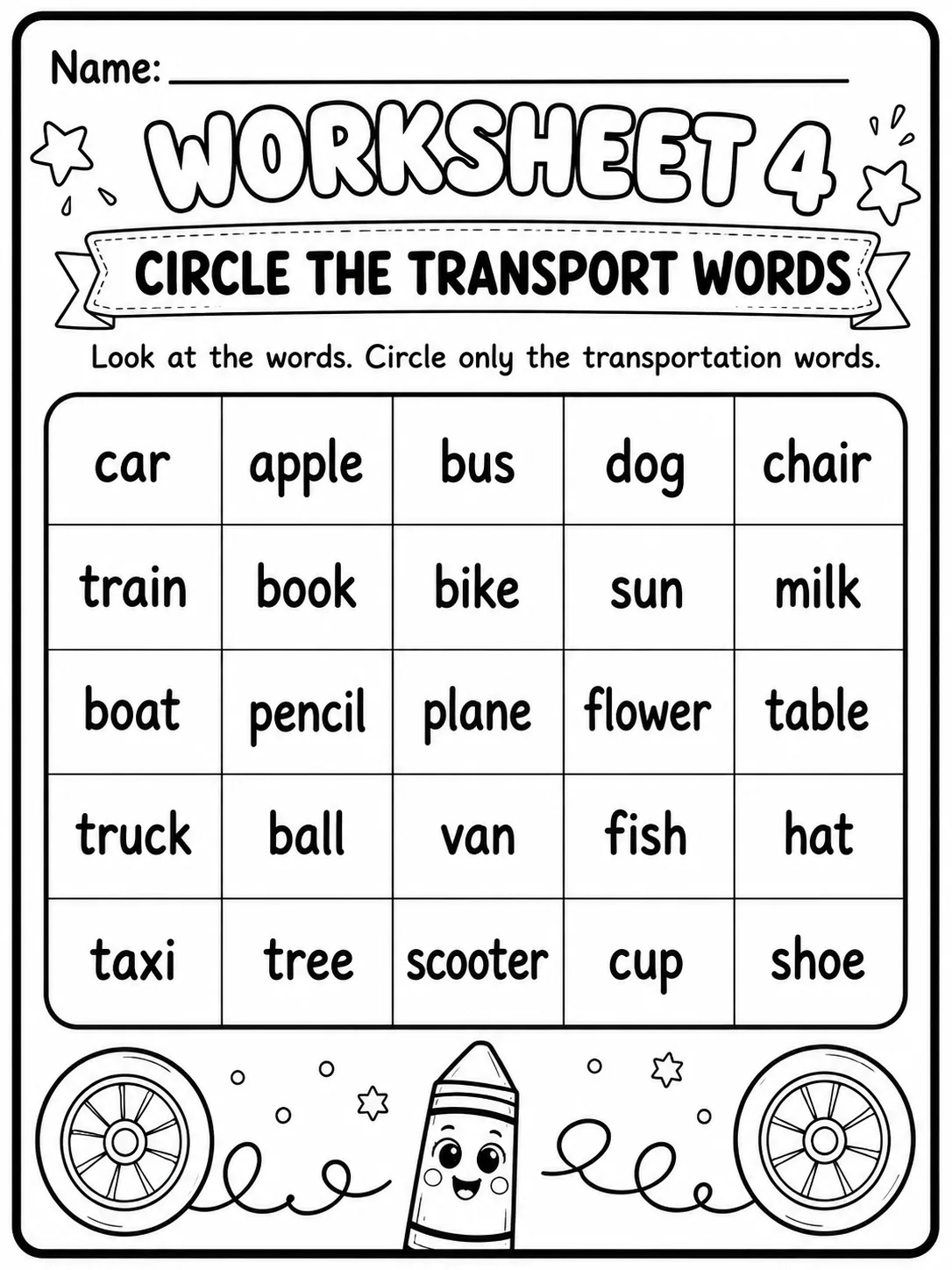 Transportation Worksheet Pack page 4 printable worksheet preview