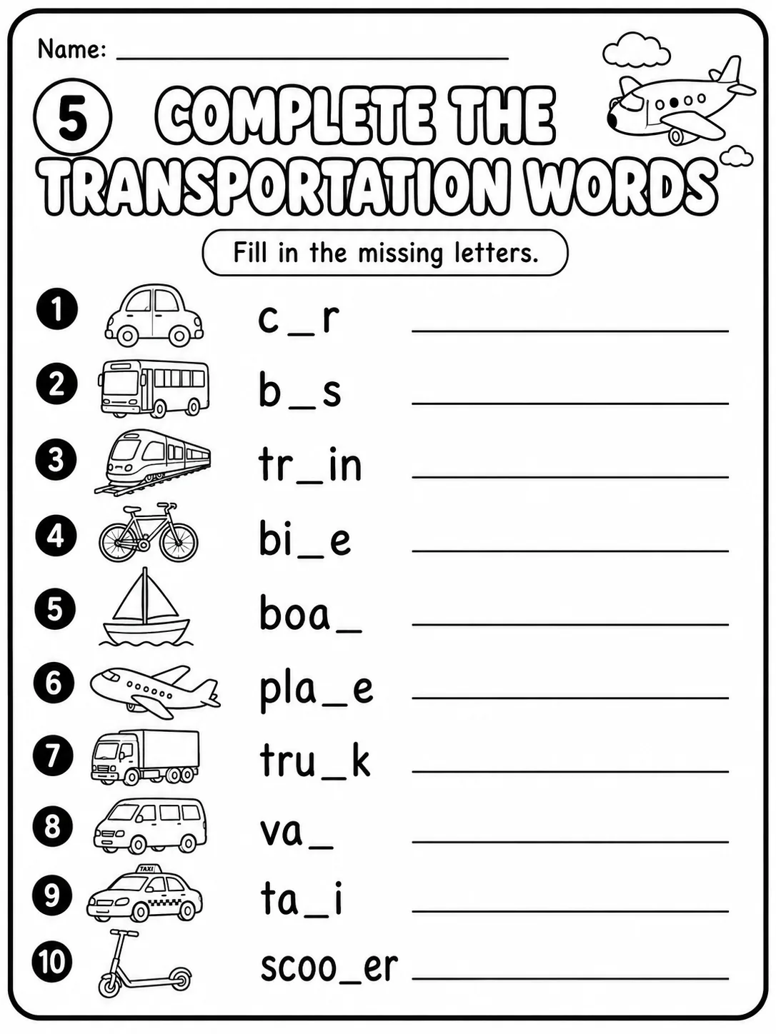 Transportation Worksheet Pack page 5 printable worksheet preview