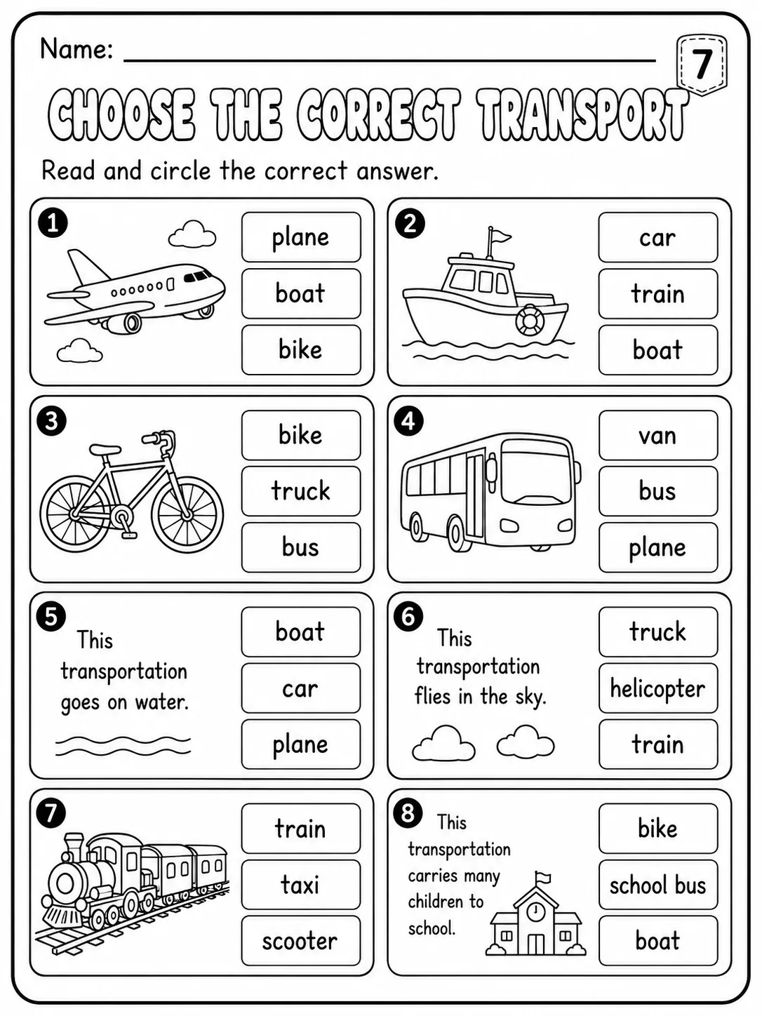 Transportation Worksheet Pack page 7 printable worksheet preview