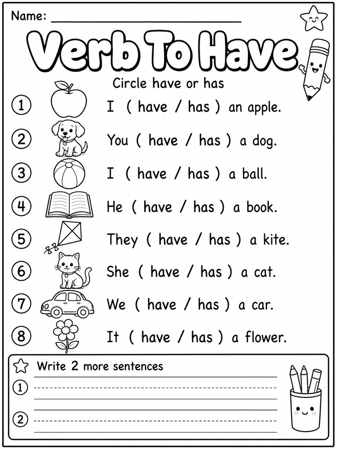 Verb To Have Worksheet Pack 10 printable pages preview from KiwiBee