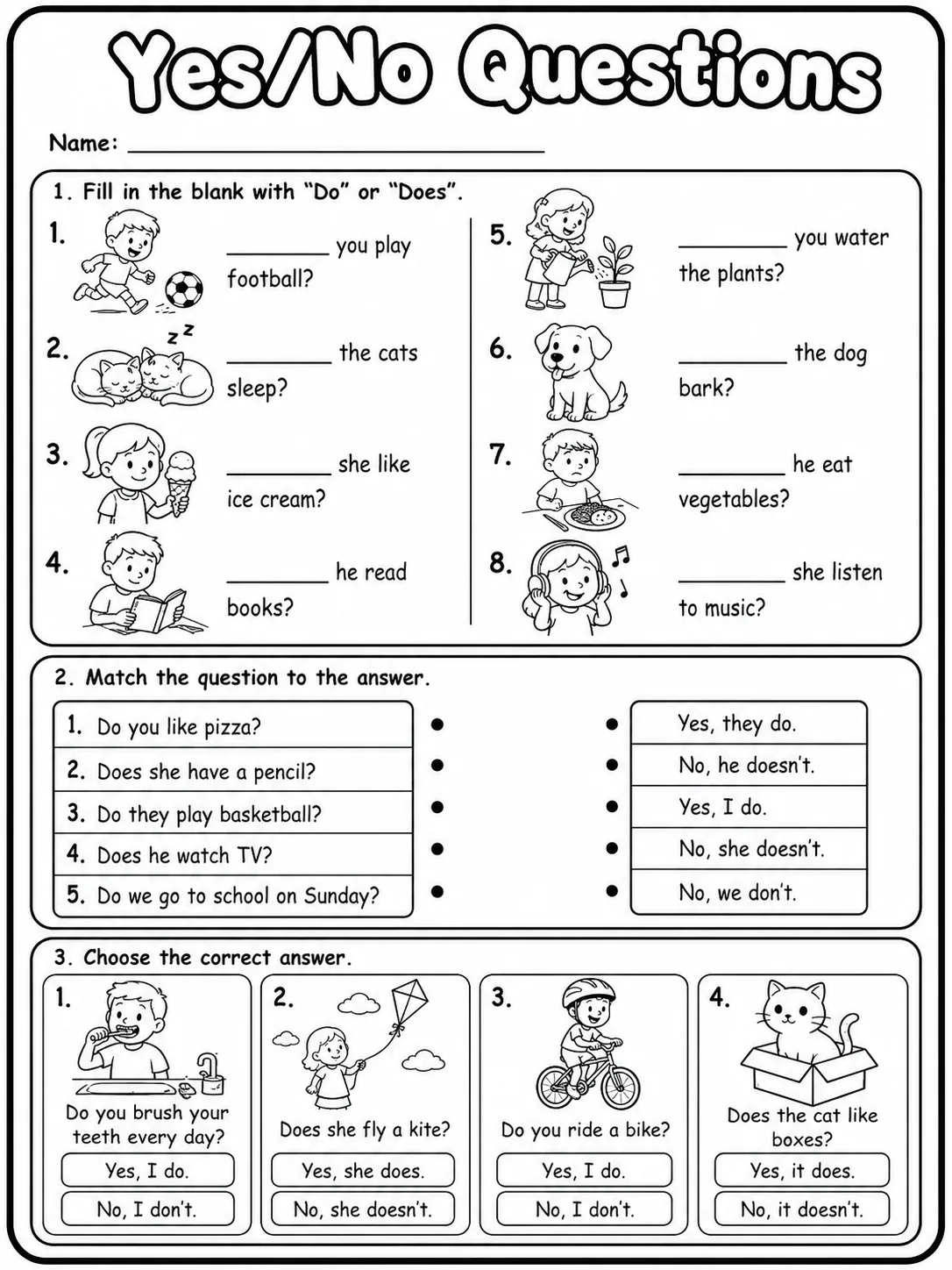 Yes/No Questions Worksheet Pack page 2 printable worksheet preview
