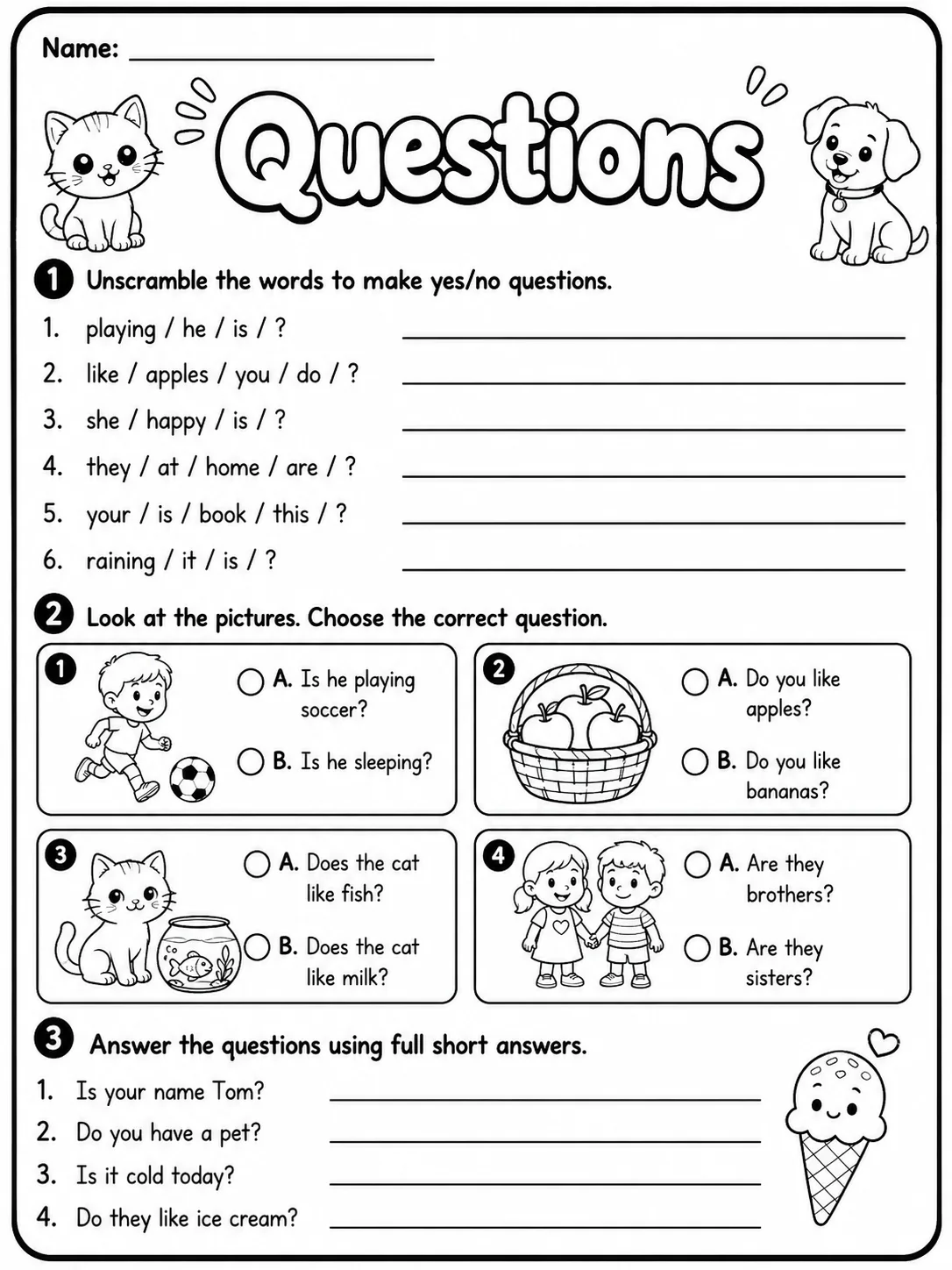 Yes/No Questions Worksheet Pack page 3 printable worksheet preview