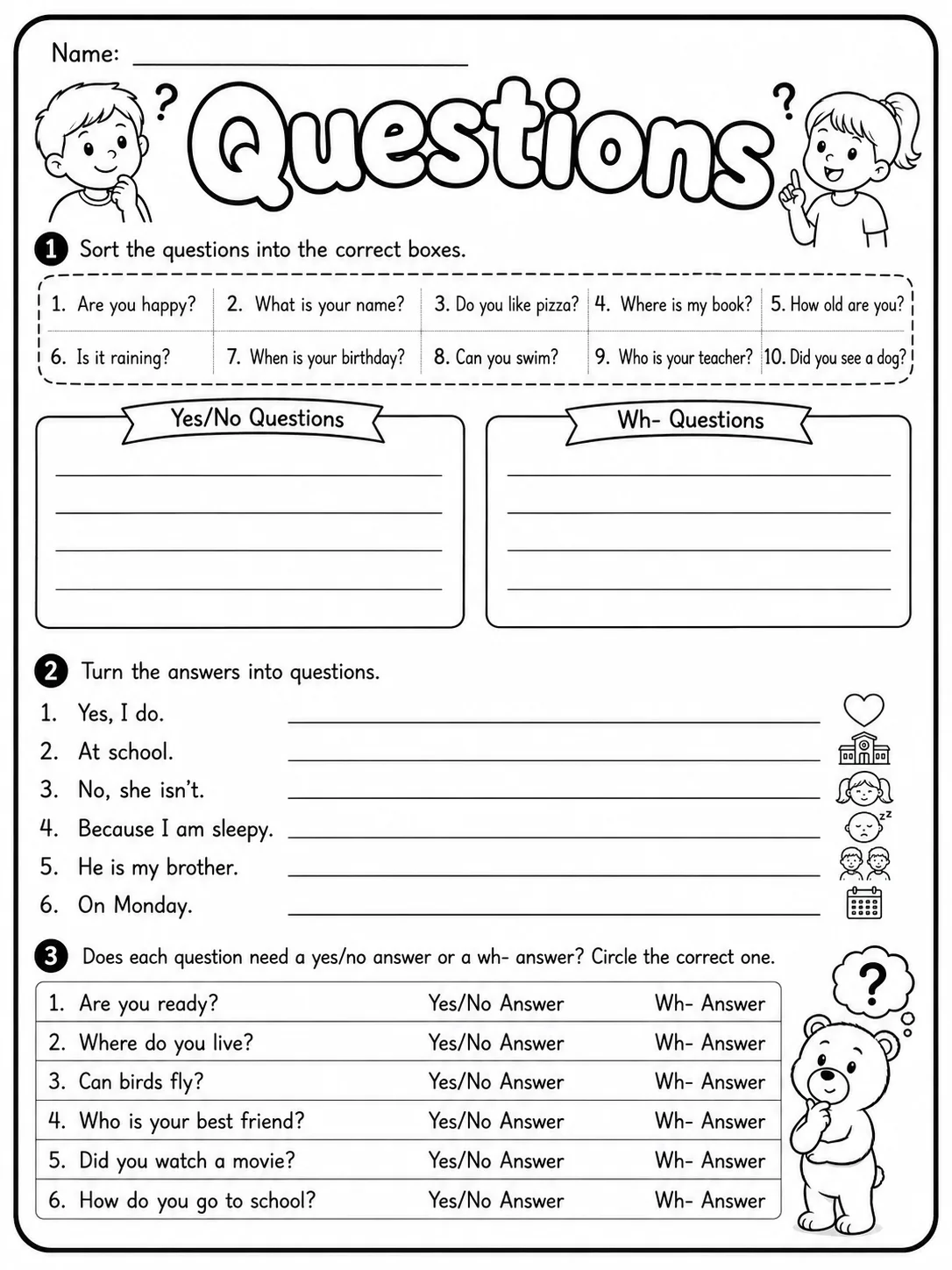 Yes/No Questions Worksheet Pack page 7 printable worksheet preview