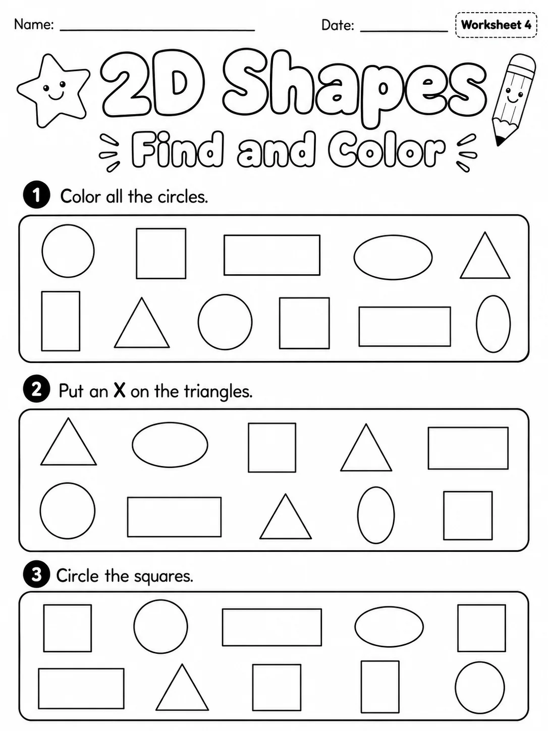 2D Shapes Worksheet Pack page 4 printable worksheet preview